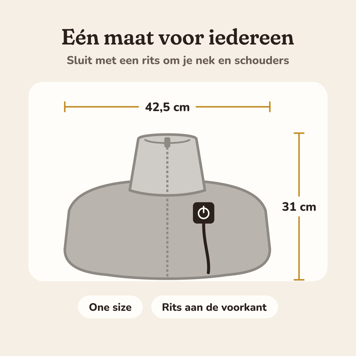 Afmetingen van de Nestwarm warmtesjaal: 42,5 bij 31 cm